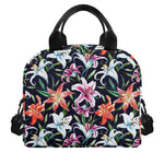 Watercolor Lily Flowers Pattern Print Insulated Lunch Bag