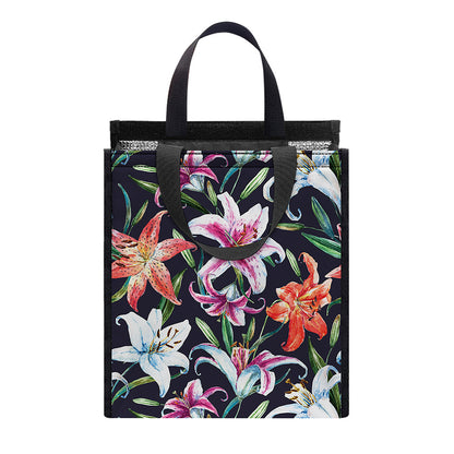 Watercolor Lily Flowers Pattern Print Insulated Lunch Tote