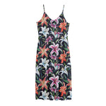 Watercolor Lily Flowers Pattern Print Jersey Midi Cami Dress