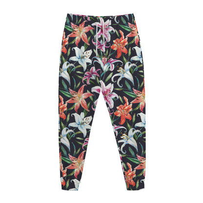 Watercolor Lily Flowers Pattern Print Jogger Pants