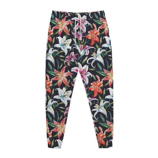 Watercolor Lily Flowers Pattern Print Jogger Pants