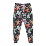 Watercolor Lily Flowers Pattern Print Jogger Pants