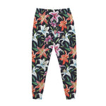 Watercolor Lily Flowers Pattern Print Jogger Pants