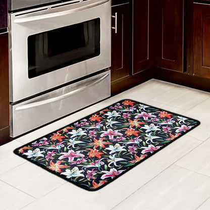 Watercolor Lily Flowers Pattern Print Kitchen Mat
