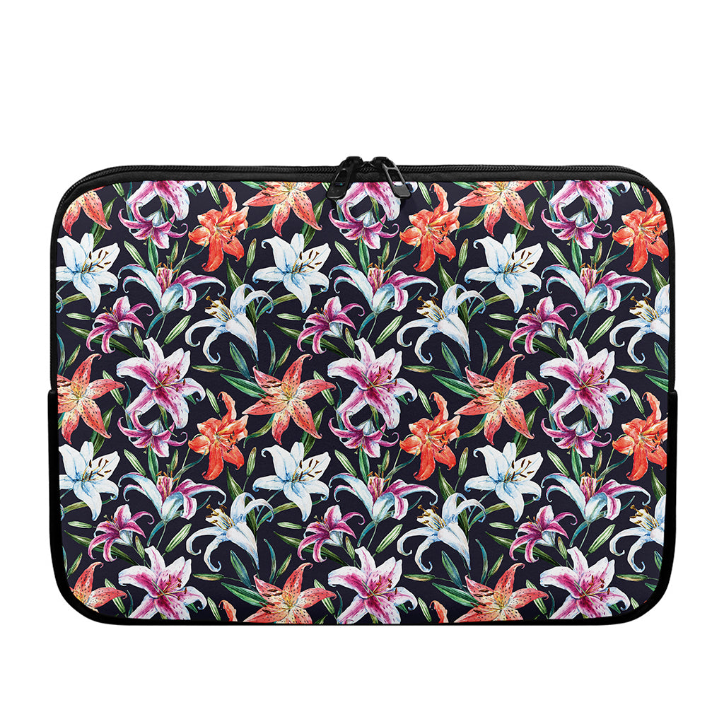 Watercolor Lily Flowers Pattern Print Laptop Sleeve