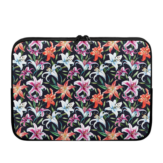 Watercolor Lily Flowers Pattern Print Laptop Sleeve