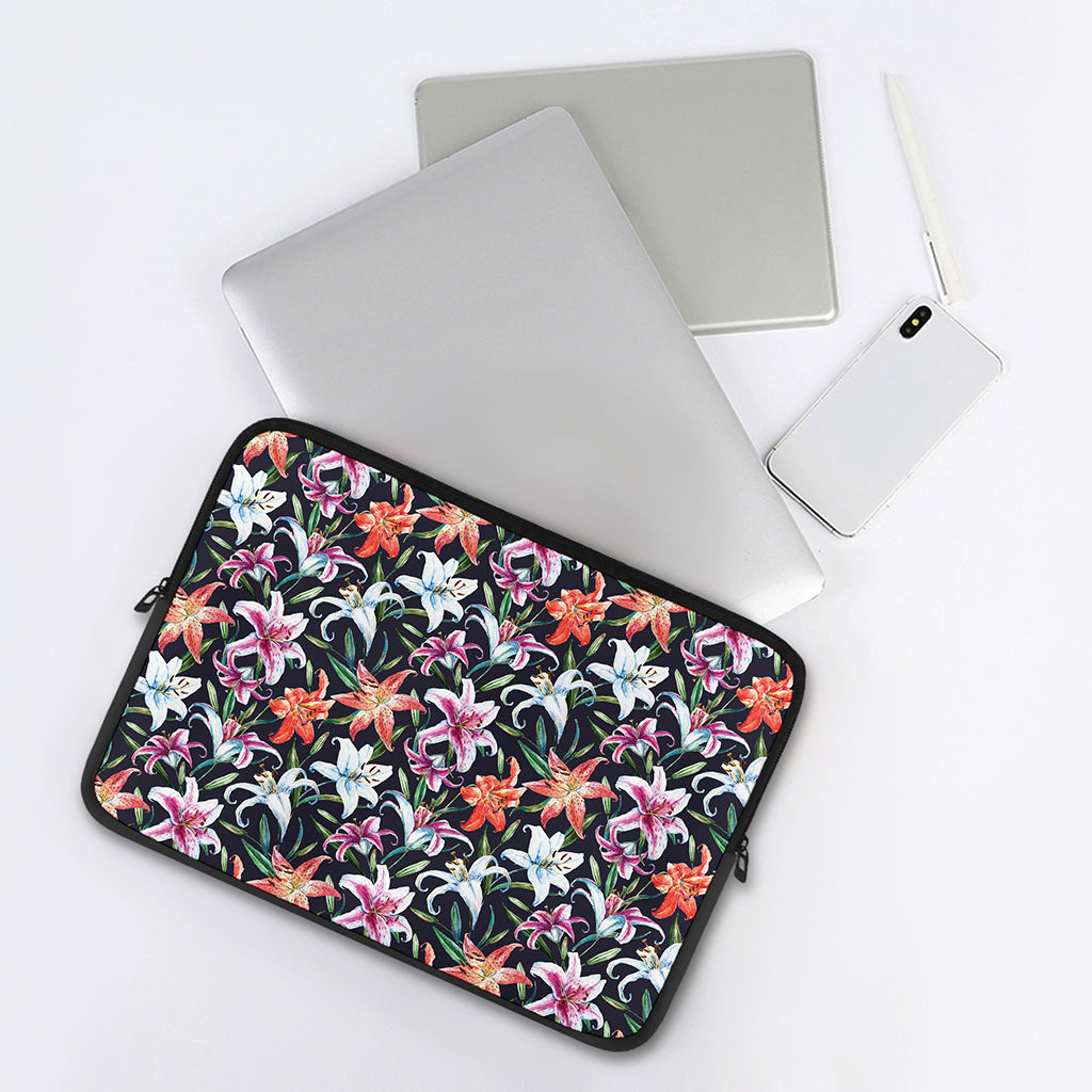 Watercolor Lily Flowers Pattern Print Laptop Sleeve