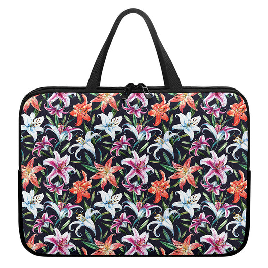Watercolor Lily Flowers Pattern Print Laptop Sleeve With Handle