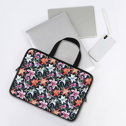 Watercolor Lily Flowers Pattern Print Laptop Sleeve With Handle