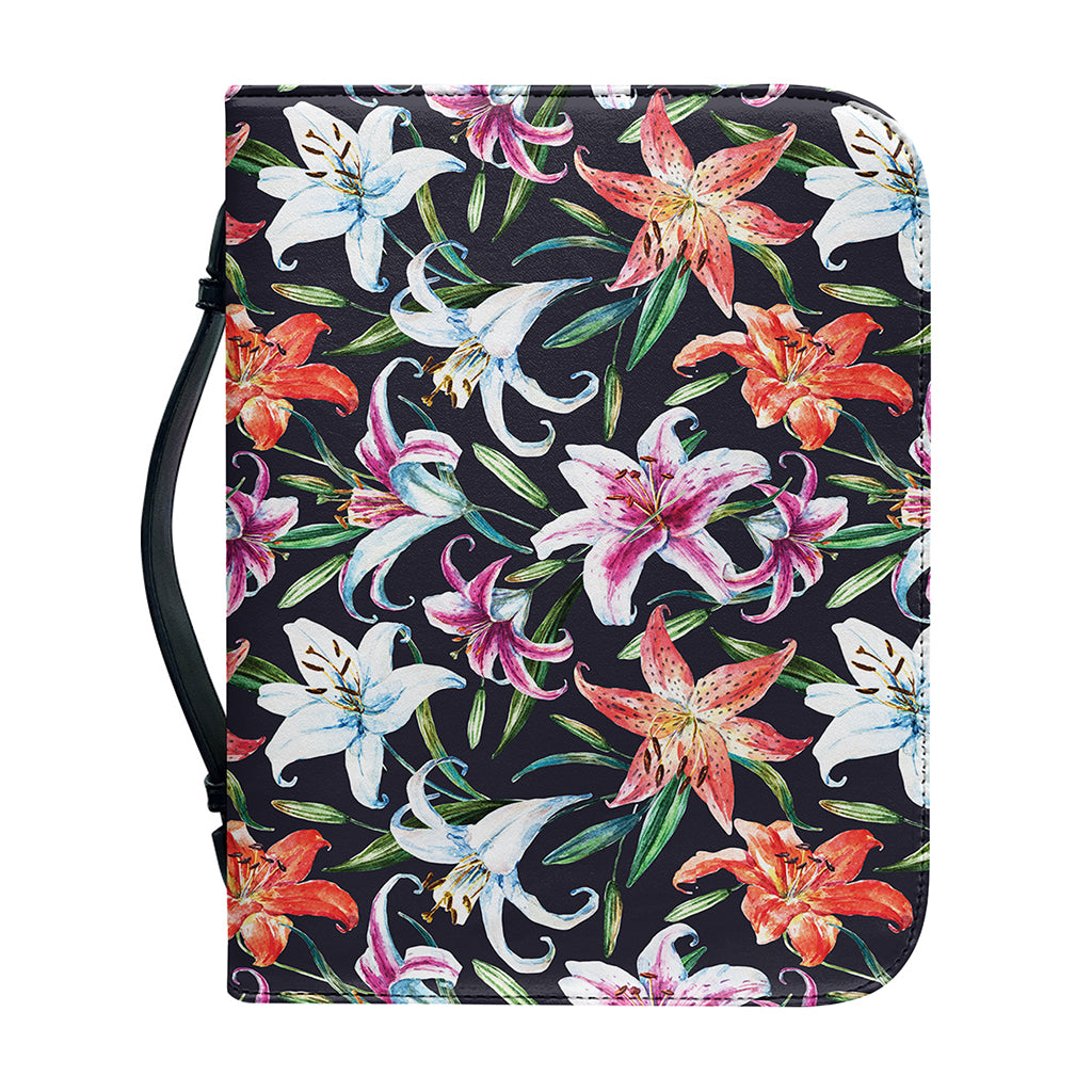 Watercolor Lily Flowers Pattern Print Leather Bible Cover