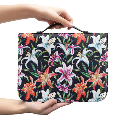 Watercolor Lily Flowers Pattern Print Leather Bible Cover