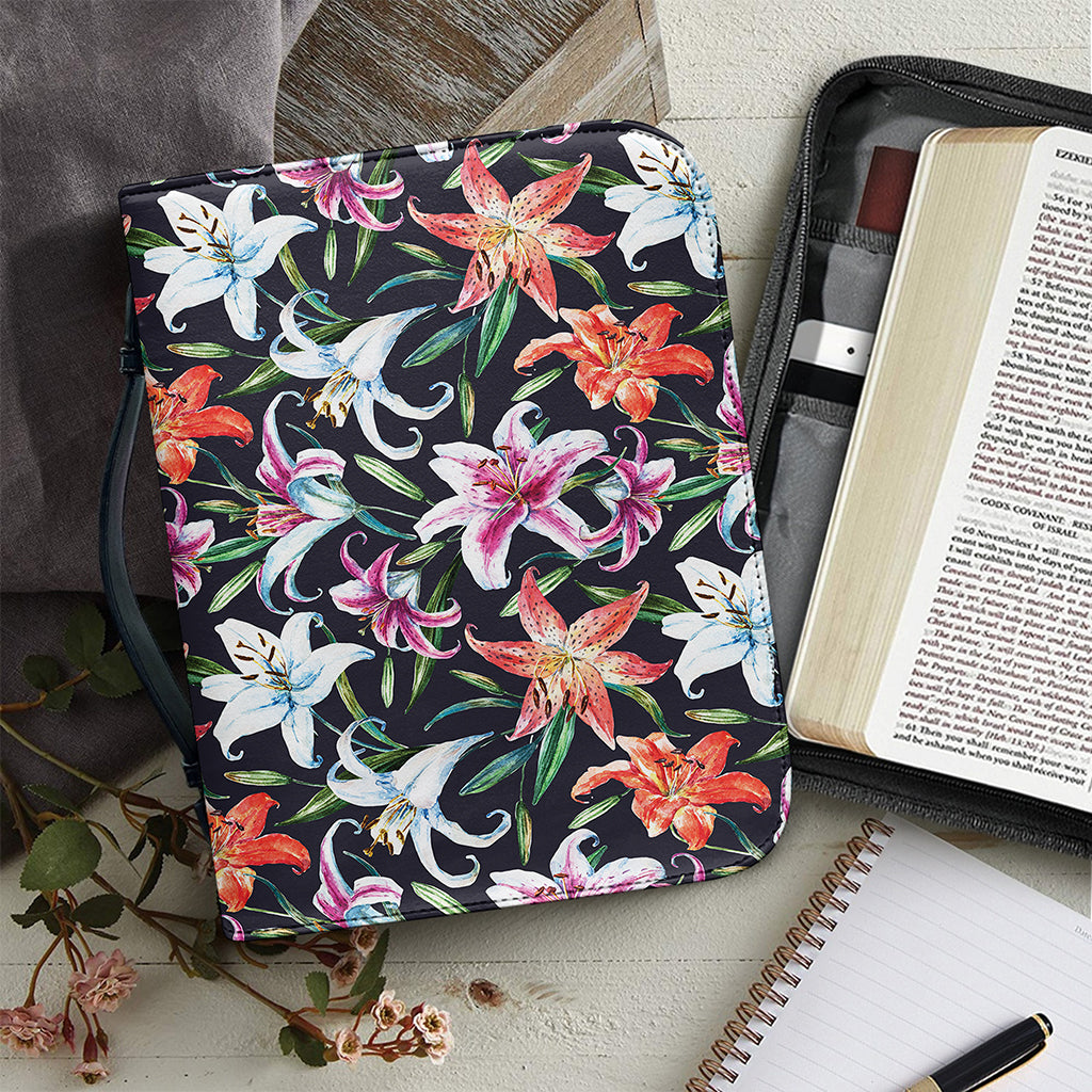 Watercolor Lily Flowers Pattern Print Leather Bible Cover