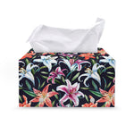 Watercolor Lily Flowers Pattern Print Leather Tissue Box Cover