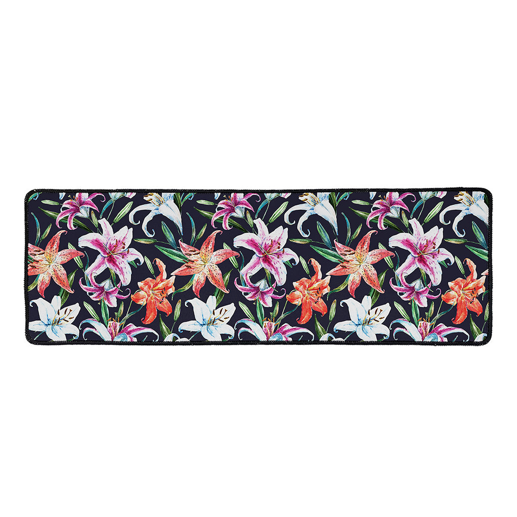 Watercolor Lily Flowers Pattern Print Long Kitchen Mat