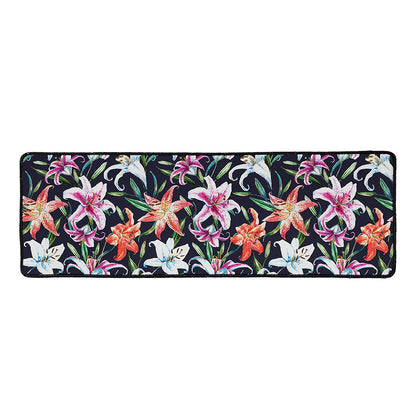 Watercolor Lily Flowers Pattern Print Long Kitchen Mat