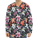 Watercolor Lily Flowers Pattern Print Long Sleeve Baseball Jersey