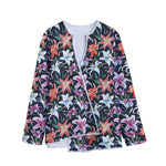 Watercolor Lily Flowers Pattern Print Long Sleeve Short Coat