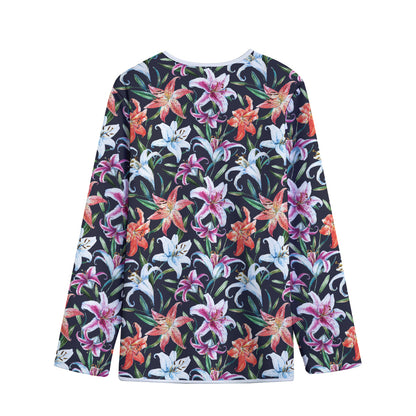 Watercolor Lily Flowers Pattern Print Long Sleeve Short Coat
