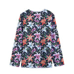 Watercolor Lily Flowers Pattern Print Long Sleeve Short Coat