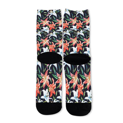 Watercolor Lily Flowers Pattern Print Long Socks