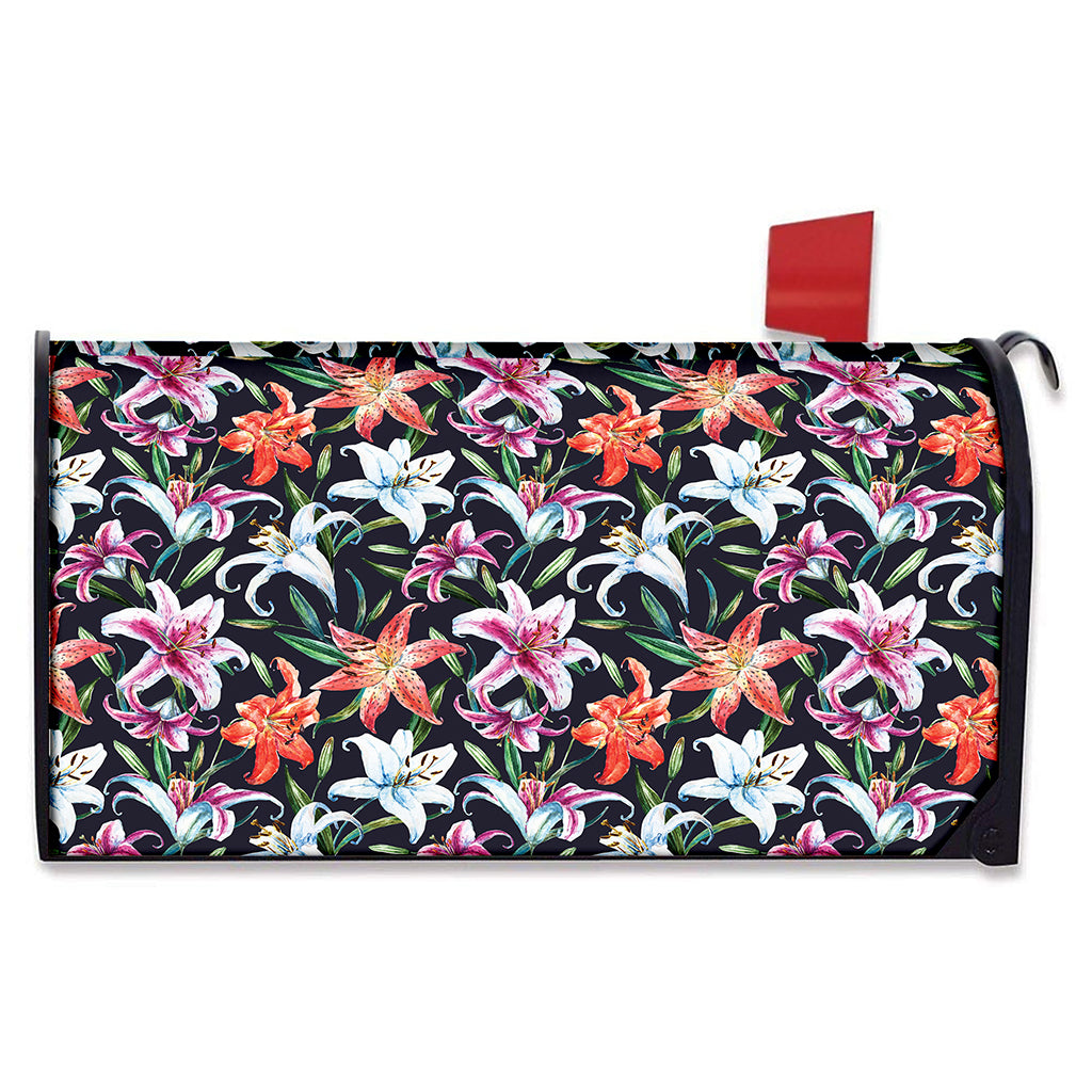 Watercolor Lily Flowers Pattern Print Mailbox Cover