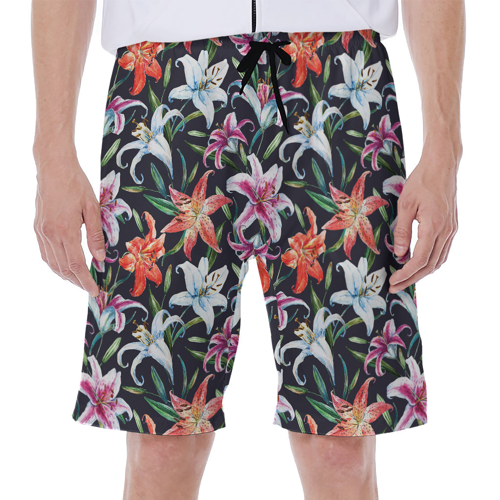 Watercolor Lily Flowers Pattern Print Men's Beach Shorts