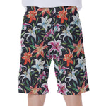 Watercolor Lily Flowers Pattern Print Men's Beach Shorts