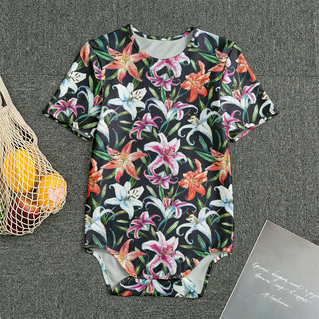 Watercolor Lily Flowers Pattern Print Men's Bodysuit