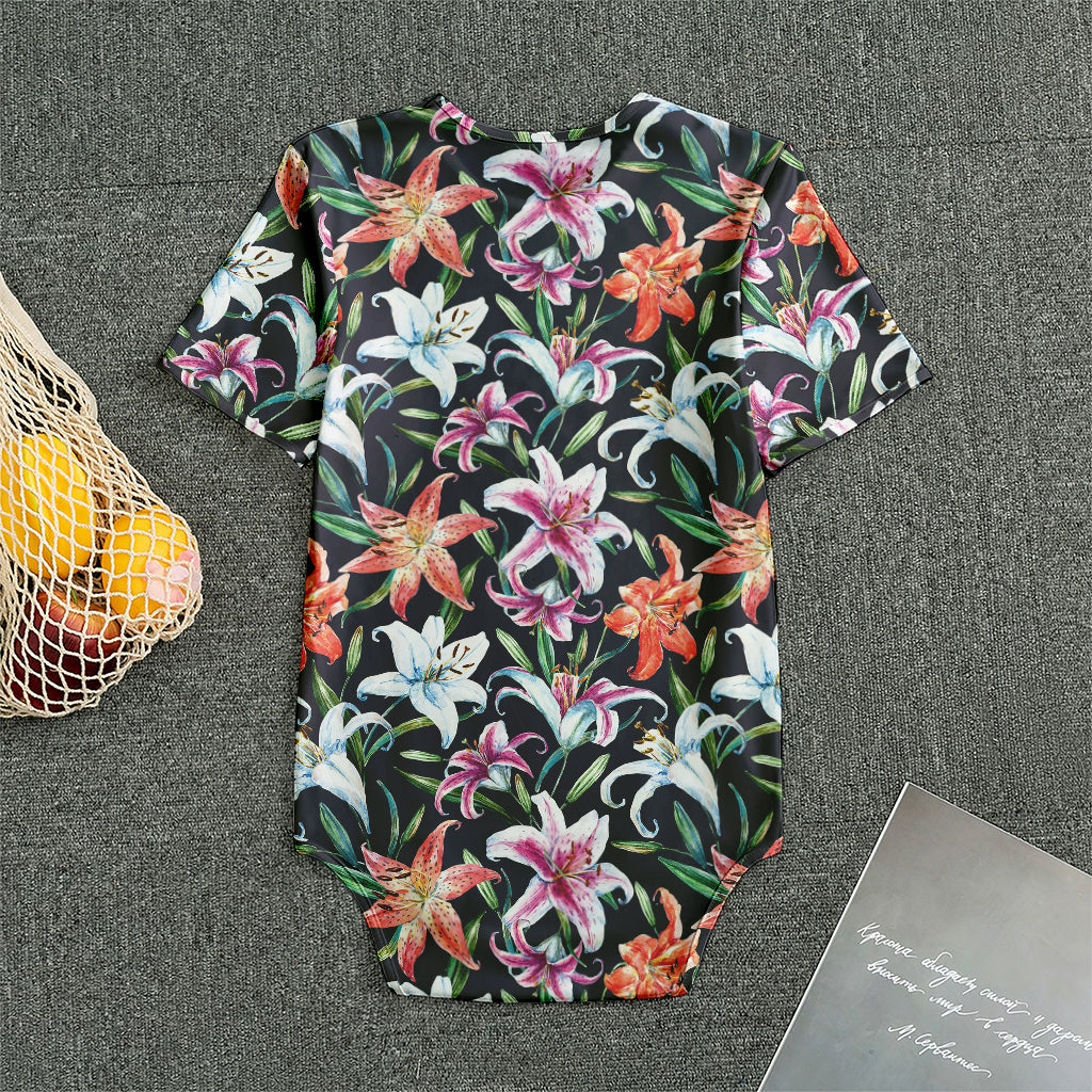 Watercolor Lily Flowers Pattern Print Men's Bodysuit