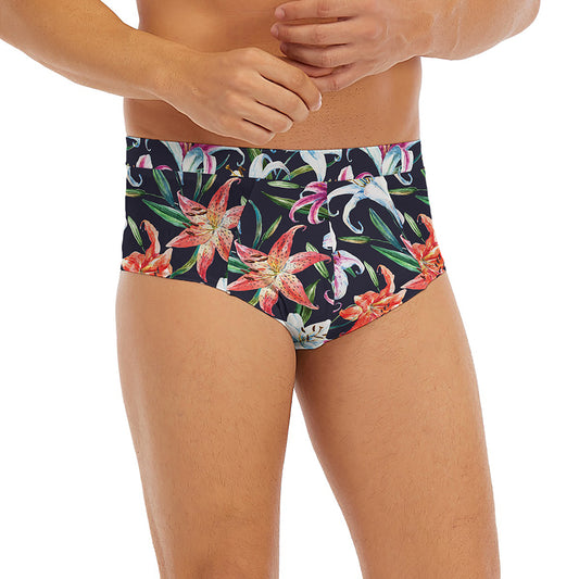 Watercolor Lily Flowers Pattern Print Men's Briefs