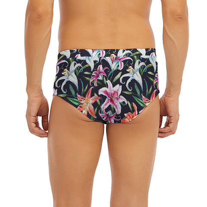 Watercolor Lily Flowers Pattern Print Men's Briefs