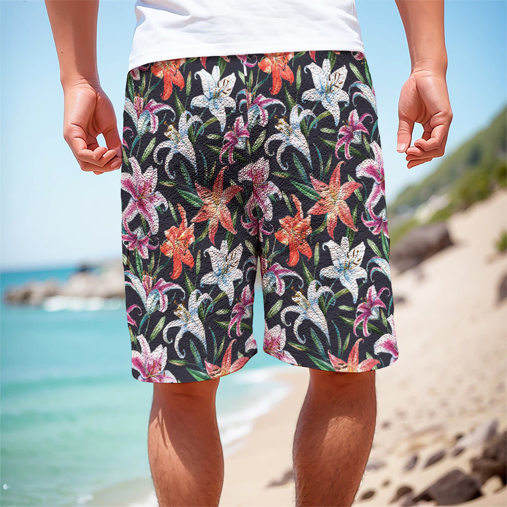 Watercolor Lily Flowers Pattern Print Men's Cargo Shorts