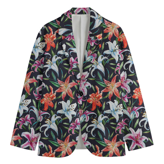 Watercolor Lily Flowers Pattern Print Men's Cotton Blazer