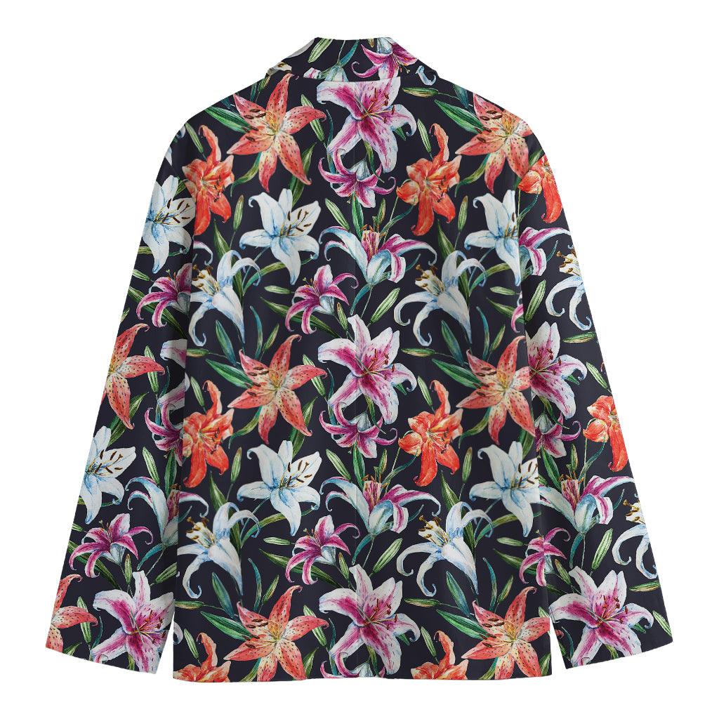 Watercolor Lily Flowers Pattern Print Men's Cotton Blazer