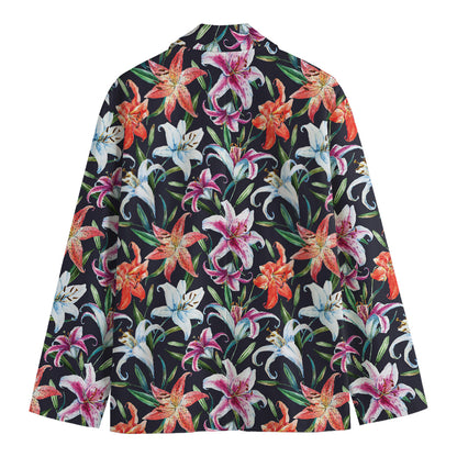 Watercolor Lily Flowers Pattern Print Men's Cotton Blazer