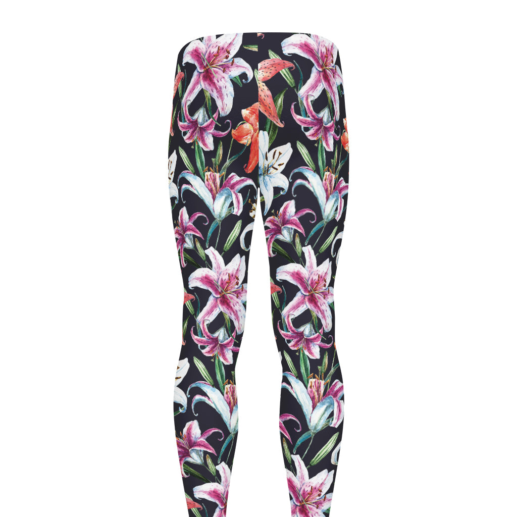 Watercolor Lily Flowers Pattern Print Men's leggings