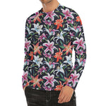 Watercolor Lily Flowers Pattern Print Men's Long Sleeve Rash Guard
