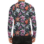 Watercolor Lily Flowers Pattern Print Men's Long Sleeve Rash Guard