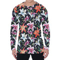 Watercolor Lily Flowers Pattern Print Men's Long Sleeve T-Shirt