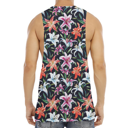 Watercolor Lily Flowers Pattern Print Men's Muscle Tank Top