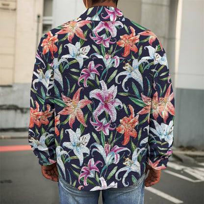 Watercolor Lily Flowers Pattern Print Men's Shirt Jacket