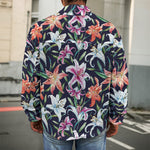 Watercolor Lily Flowers Pattern Print Men's Shirt Jacket