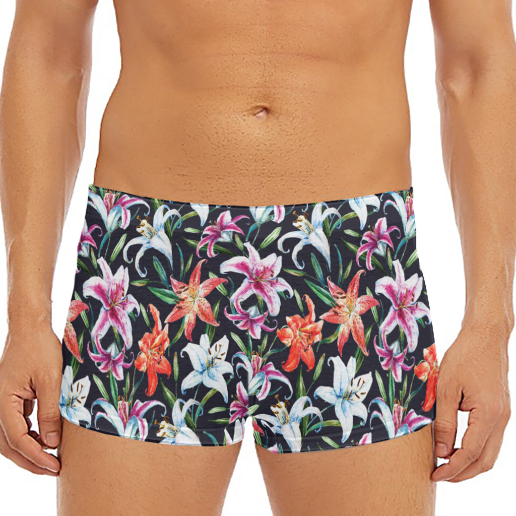 Watercolor Lily Flowers Pattern Print Men's Short Boxer Briefs