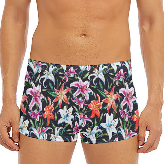 Watercolor Lily Flowers Pattern Print Men's Short Boxer Briefs