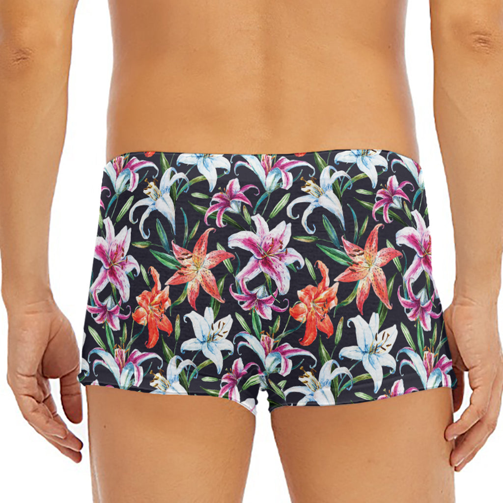 Watercolor Lily Flowers Pattern Print Men's Short Boxer Briefs