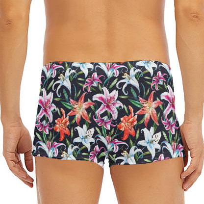 Watercolor Lily Flowers Pattern Print Men's Short Boxer Briefs