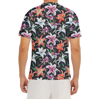 Watercolor Lily Flowers Pattern Print Men's Short Sleeve Rash Guard