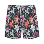 Watercolor Lily Flowers Pattern Print Men's Sports Shorts