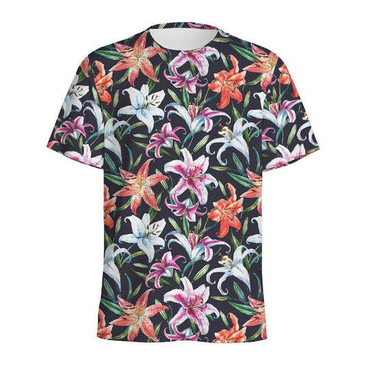 Watercolor Lily Flowers Pattern Print Men's Sports T-Shirt