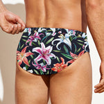 Watercolor Lily Flowers Pattern Print Men's Swim Briefs